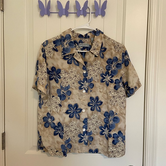 EUC Vintage Valerie Steven’s women’s Hawaiian floral print button up shirt large - Picture 1 of 7